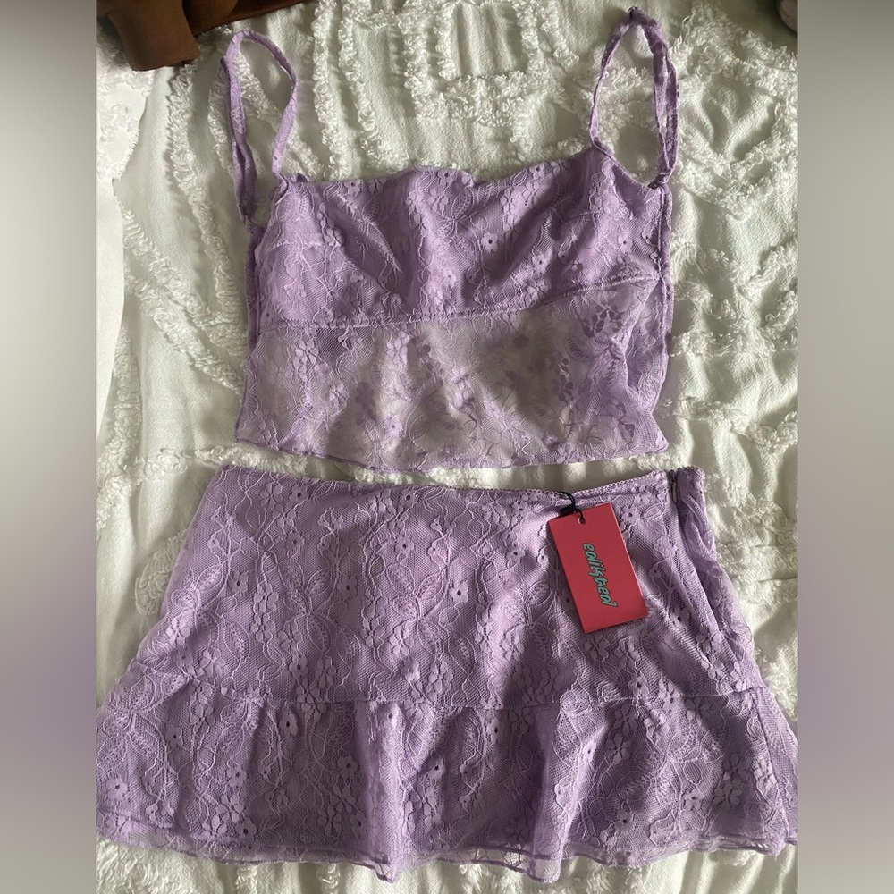 edikted set purple top with mini skirt size small new with tags